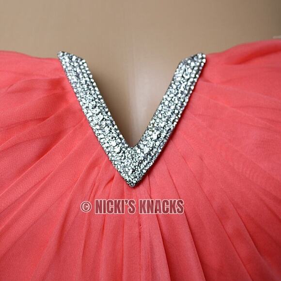 La Femme Hot Coral Strapless High Low Prom Dress Embellished Formal Gown Size 6 - Picture 4 of 13